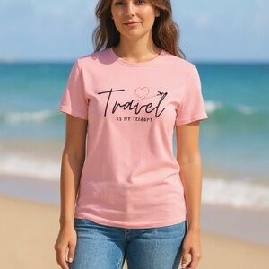 Pink Graphic Tee - Travel is My Therapy